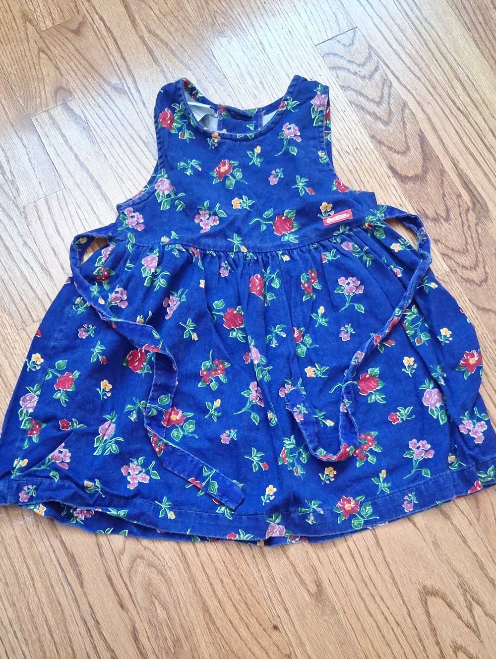 Vintage OshKosh B'gosh Royal Blue Floral Sleeveless Dress with Multicolor Blooms